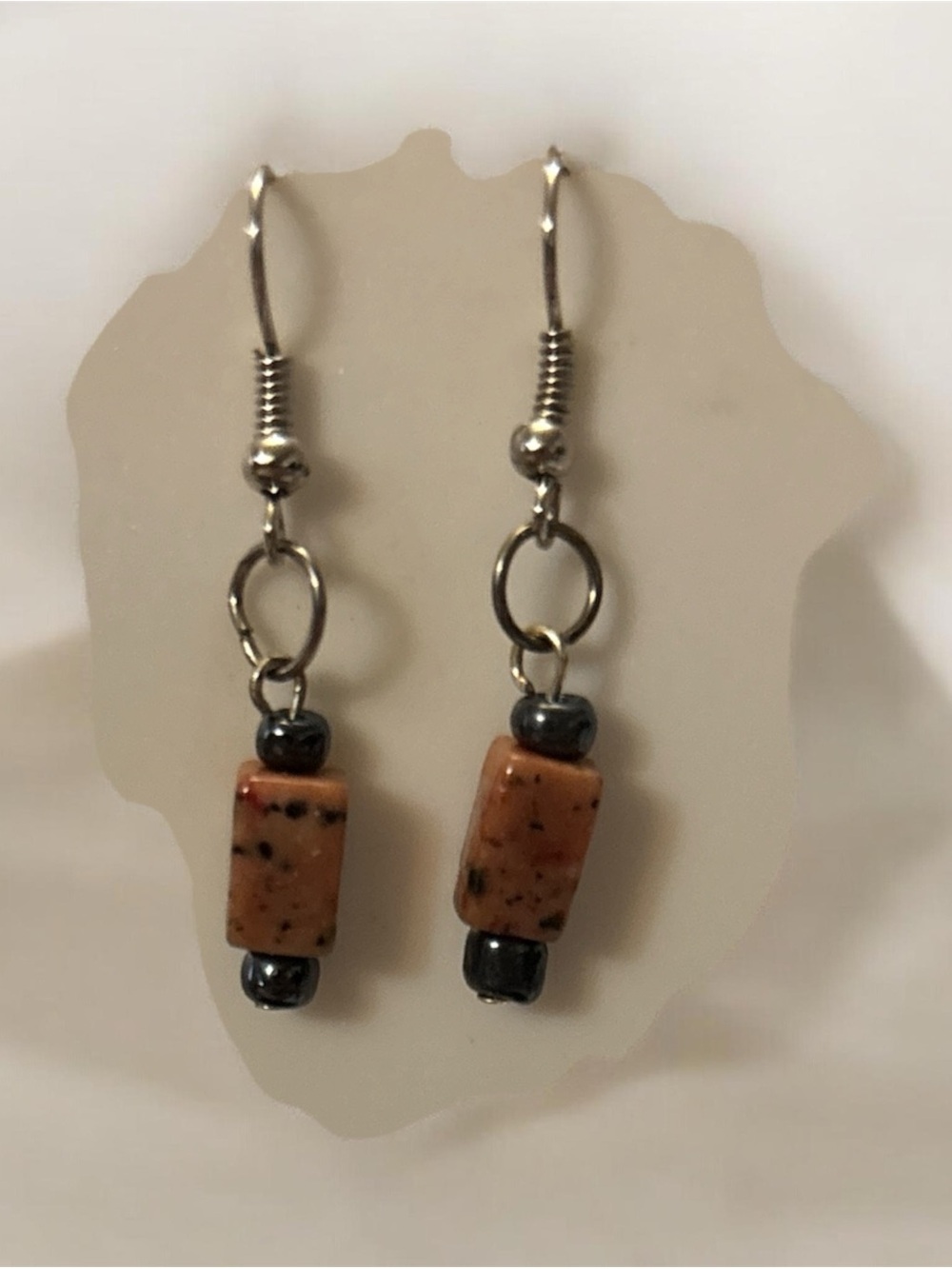 Handmade Brown Speckled Stone Drop Earrings - Unbranded